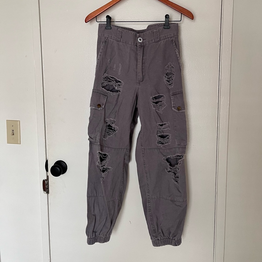 Camar Greyish-Purple Distressed Cargos